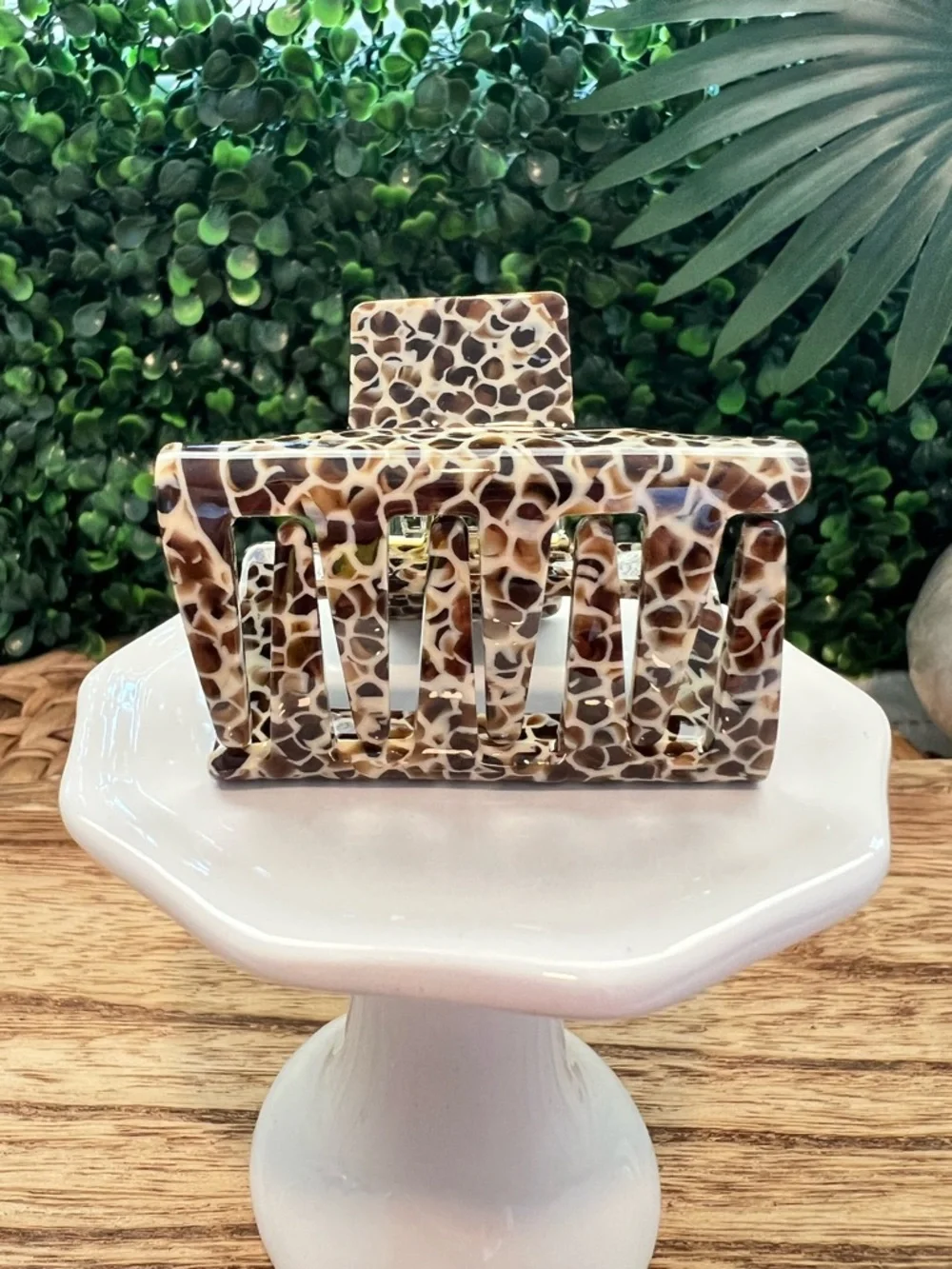 New Brown and Cream Cheetah Print Acrylic Claw Clip | Square Hair Clip